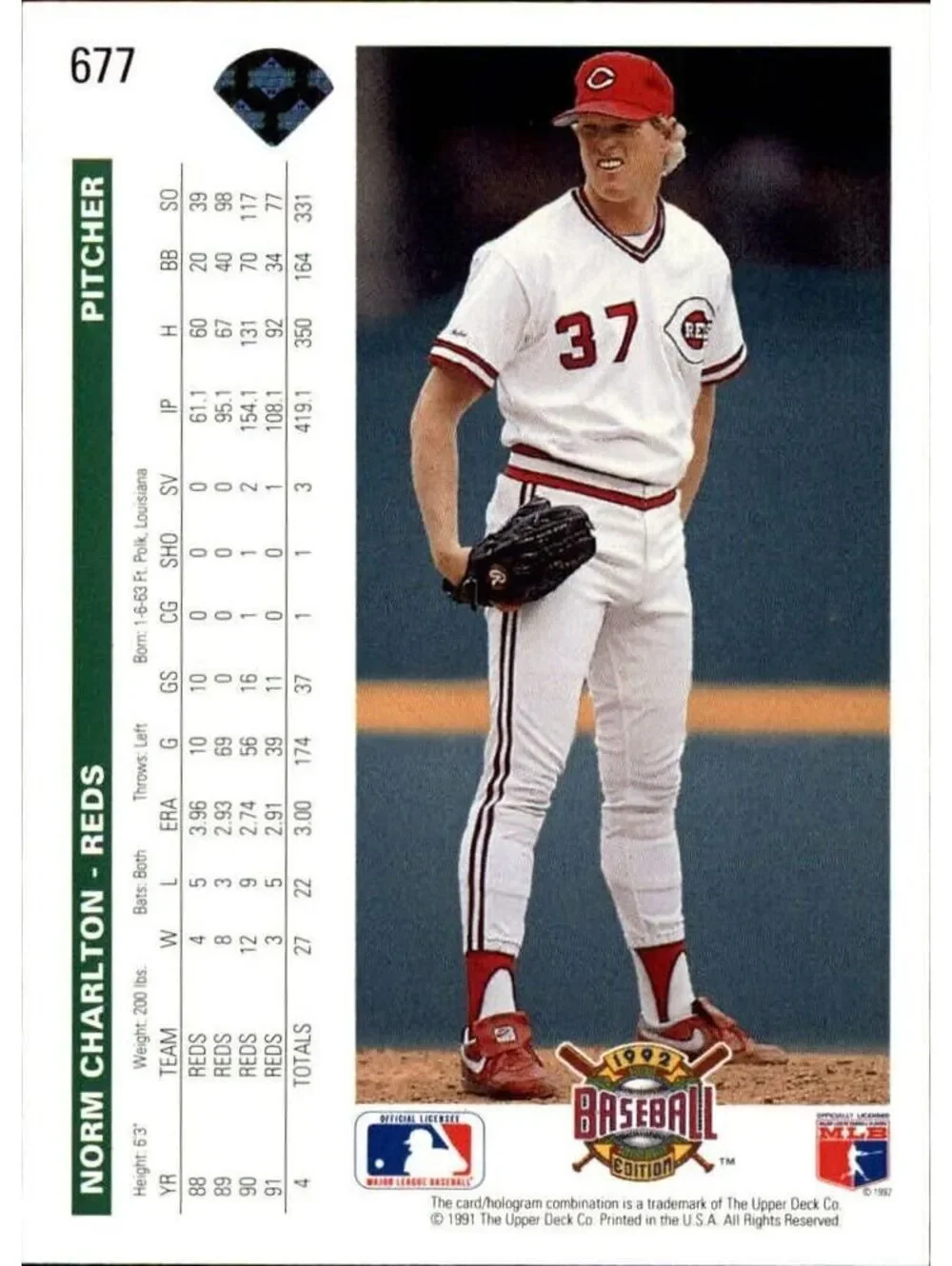 Norm Charlton 1992 Upper Deck MLB #677 Baseball Card Cincinnati Reds